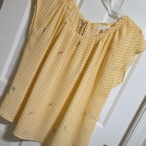 LC Lauren Conrad Smocked Cap Sleeve Blouse in Yellow and White